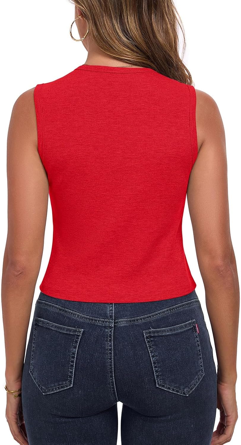 WOWULOVELY Women’s Button Down Tank Summer Vest Going Out Tops Sleeveless Ribbed Tees Open Front Y2K Shirts - Image 6