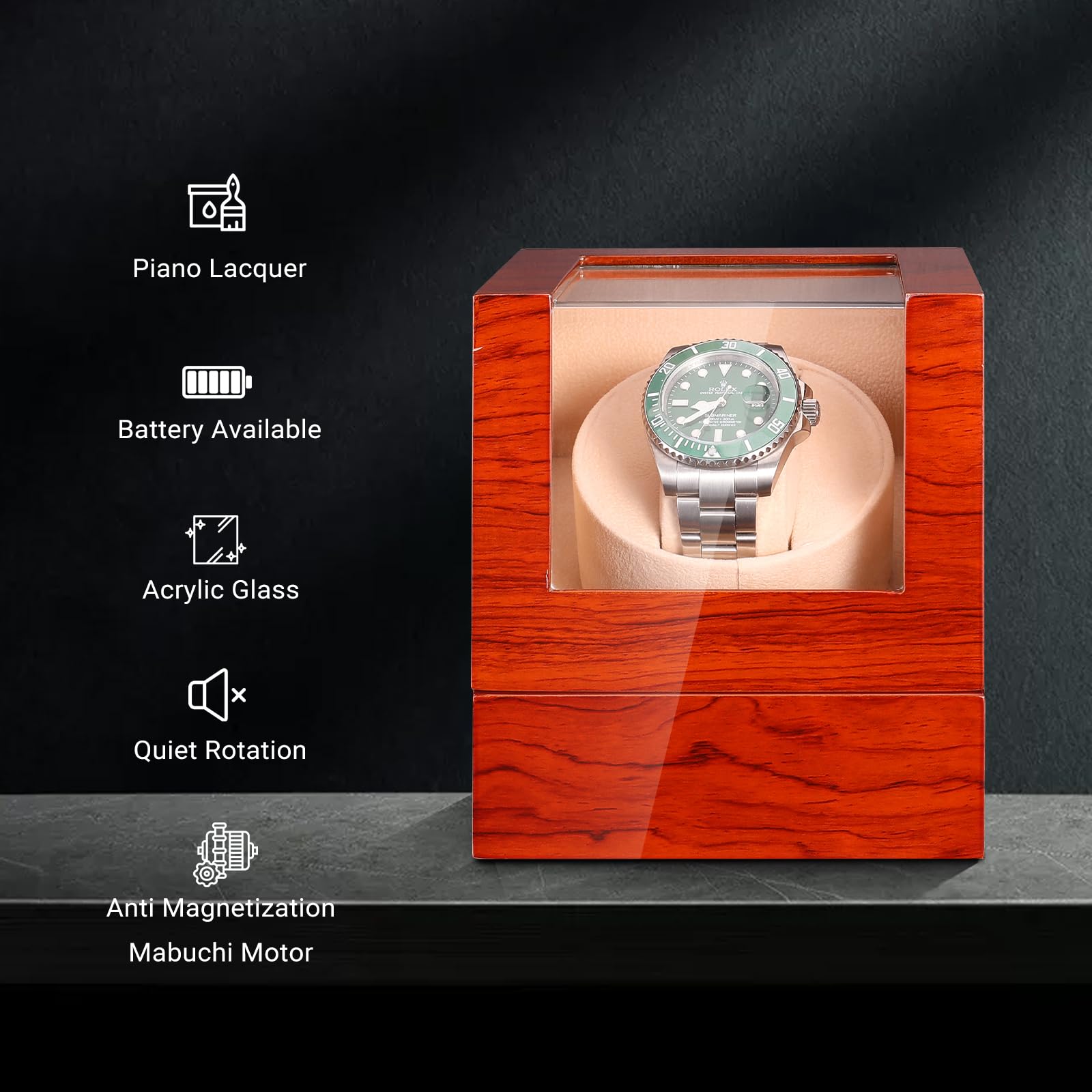 Lian Remontoir automatique pour montre avec moteur silencieux Mabuchi en verre acrylique anti-éraflures, alimenté par piles ou adaptateur secteur
