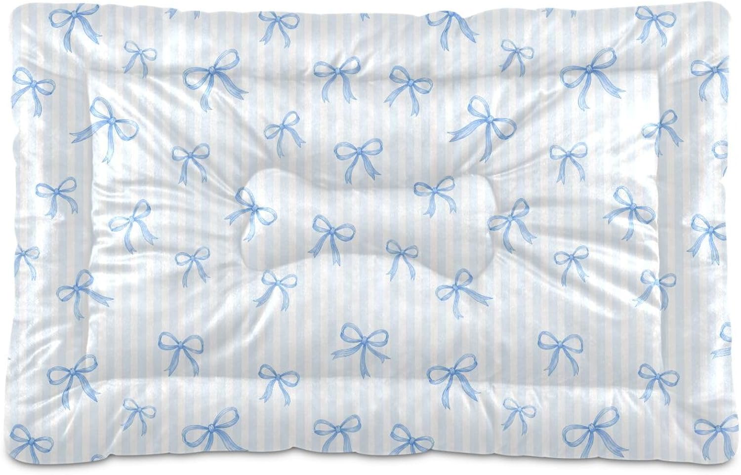 Striped Pale Blue Bows Dog Bed for Small Dogs, Comfy Thick Padding Non-Slip Dog Mat Machine Washable Pet Bed, 18"x24"