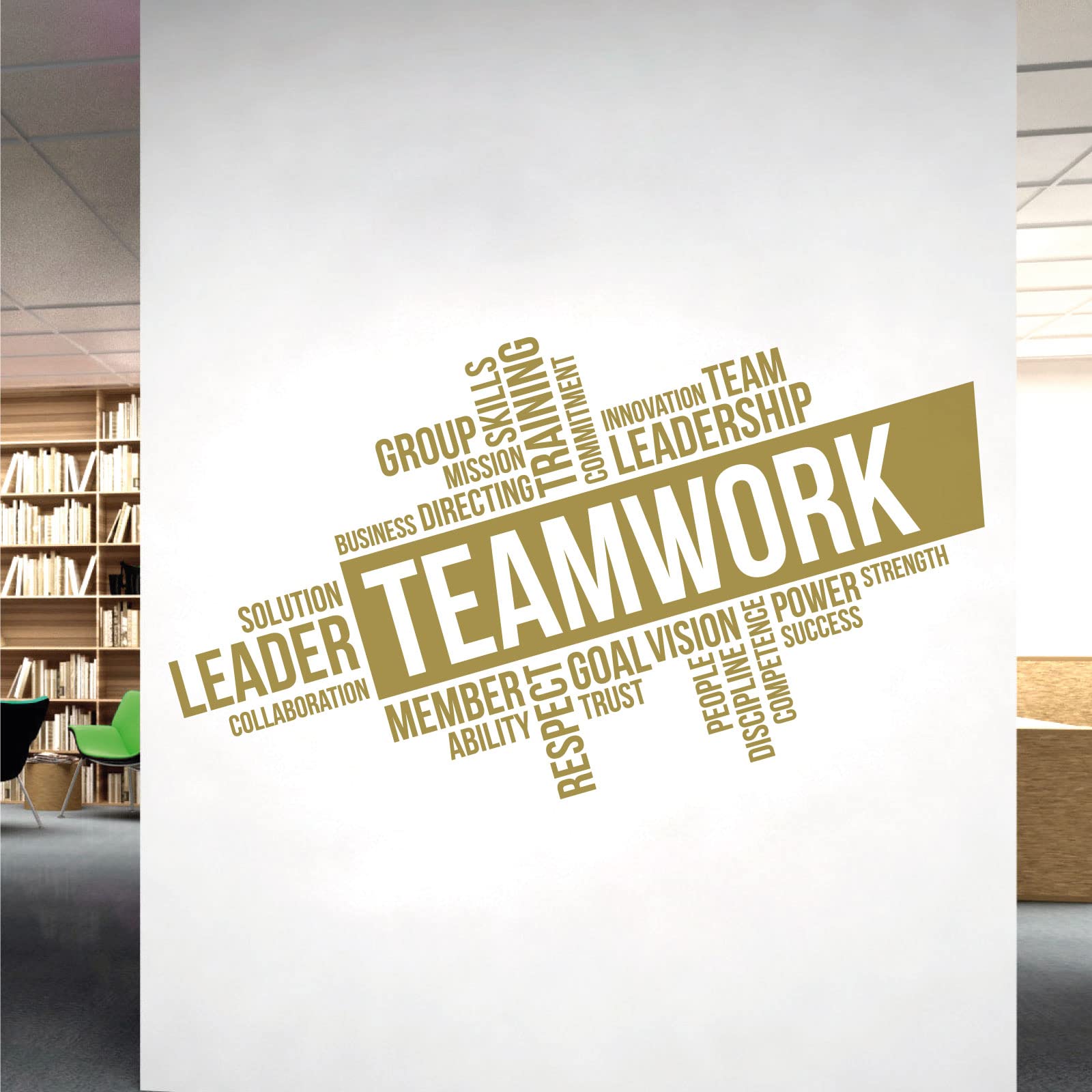 Corporate Wall Art Sticker - Teamwork, Leadership, Training, Skills Goal, Respect... - Company Office, Conference Room [XLarge] [Gold]