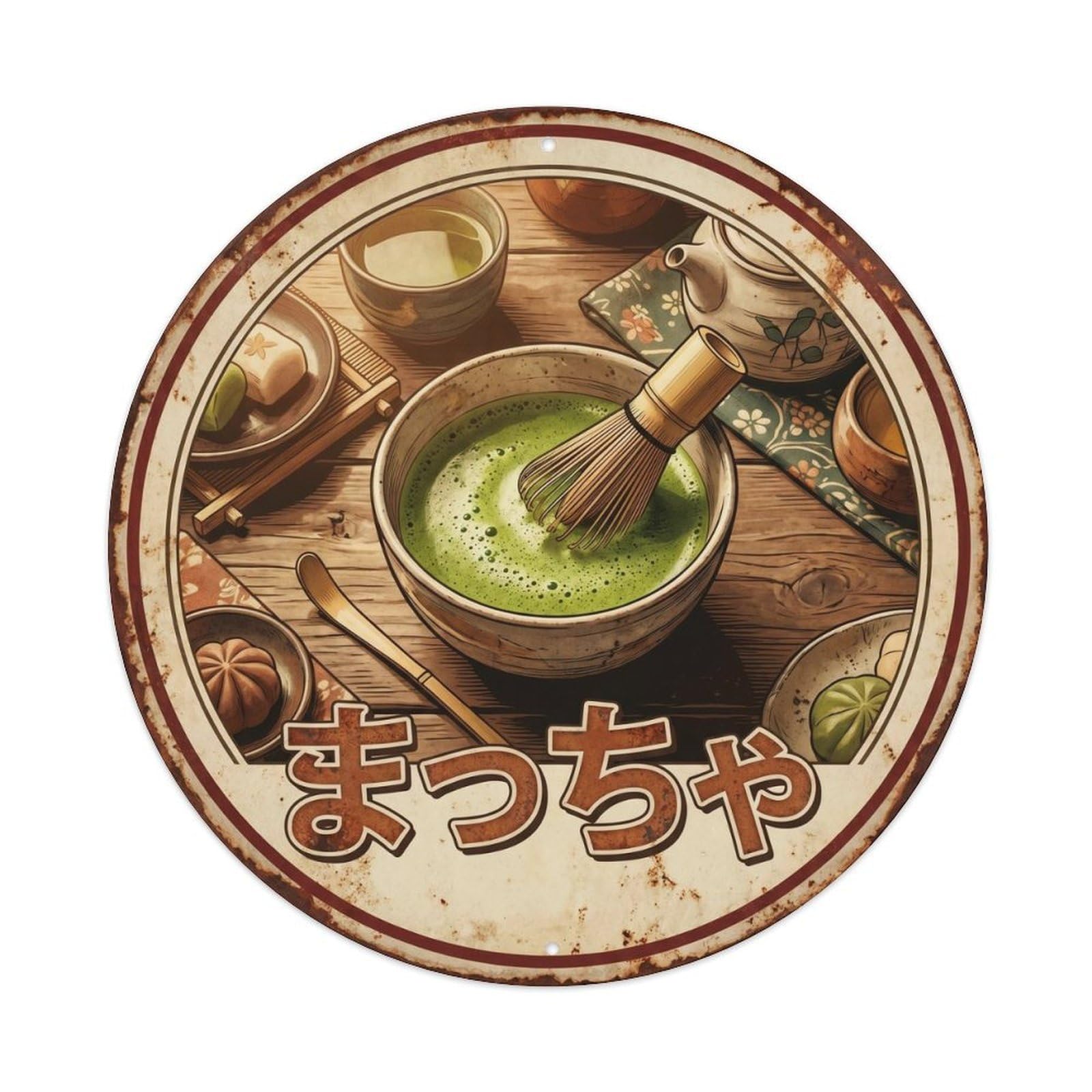 Este 8X8inch Style Wagashi Matcha Japanese Street Food Roadside Diner Metal Tin Sign