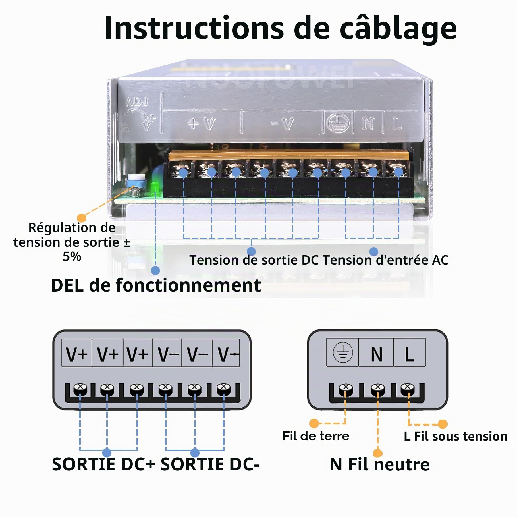 DC 48V 12.5A 600W Alimentation Transformateur 220 V CA à 48 V CC Convertisseur Alimentation 48V 600W Pour lecteurs semi conducteurs Amplificateurs Radios Bandes lumineuses LED et autres appareils 48V