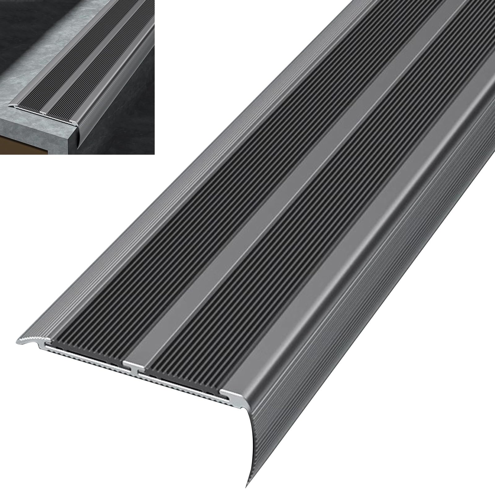 Perfil para escaleras de madera y hormigón autoadhesivo gris que protege los escalones del hogar