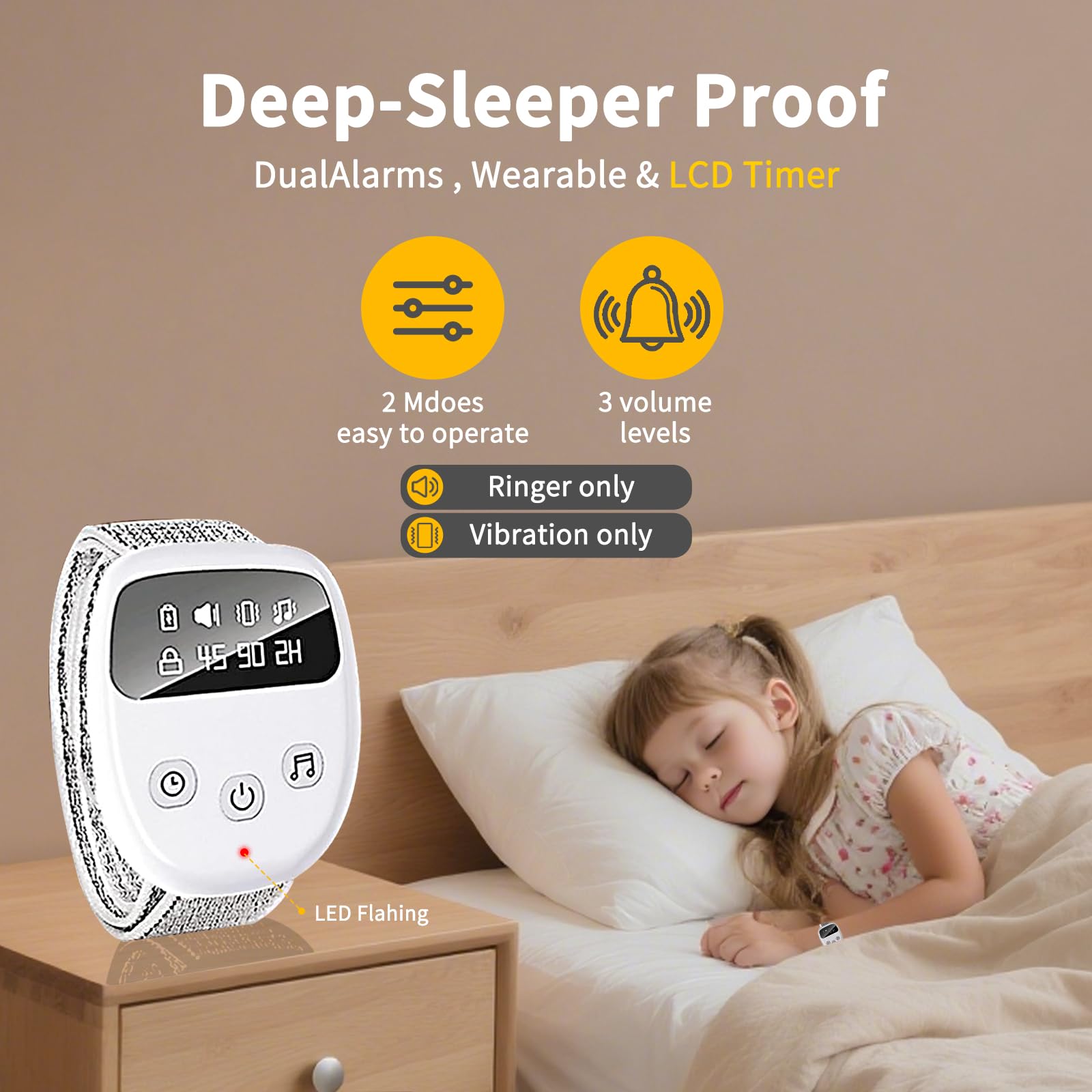 Alarma inalámbrica para niños y adultos, alarma recargable para niños y adultos, dispositivo de entrenamiento nocturno para niños y niñas, dispositivo de recordatorio de eventos de humedad