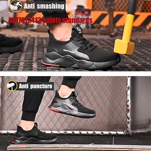 Miniatura 3 de ulogu Zapatos de punta de acero para hombres y mujeres, zapatos de techo ligeros e impermeables, zapatos deportivos de trabajo industrial de