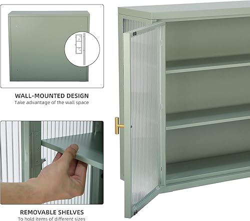 Miniatura 7 de Armario de almacenamiento de pared de doble puerta de vidrio con estante desmontable organizador de almacenamiento de gabinete de montaje en pared