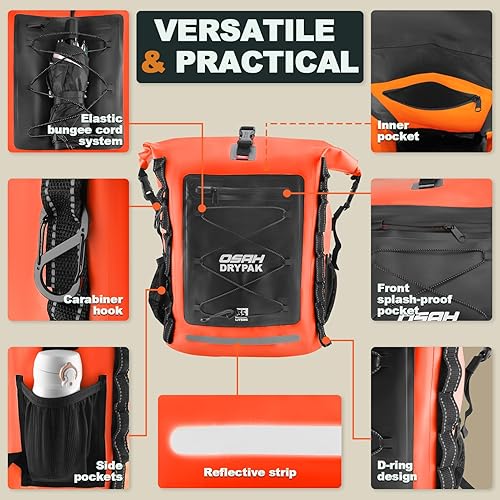 Miniatura 3 de Mochila impermeable de 35L55L85L  Mochila de senderismo resistente con parte superior enrollable que mantiene el equipo seco para viajes, kayak,