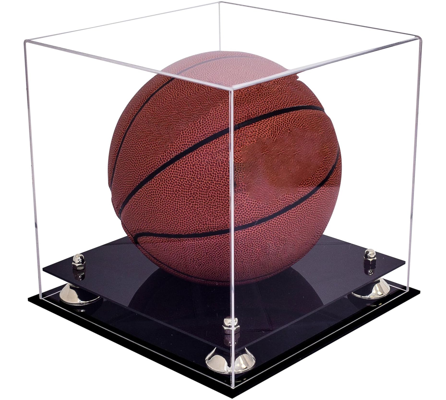 Better Display Cases Clear Acrylic Full Size Basketball Display Case with Clear Case, Silver Risers and Black Base(A001/B01)