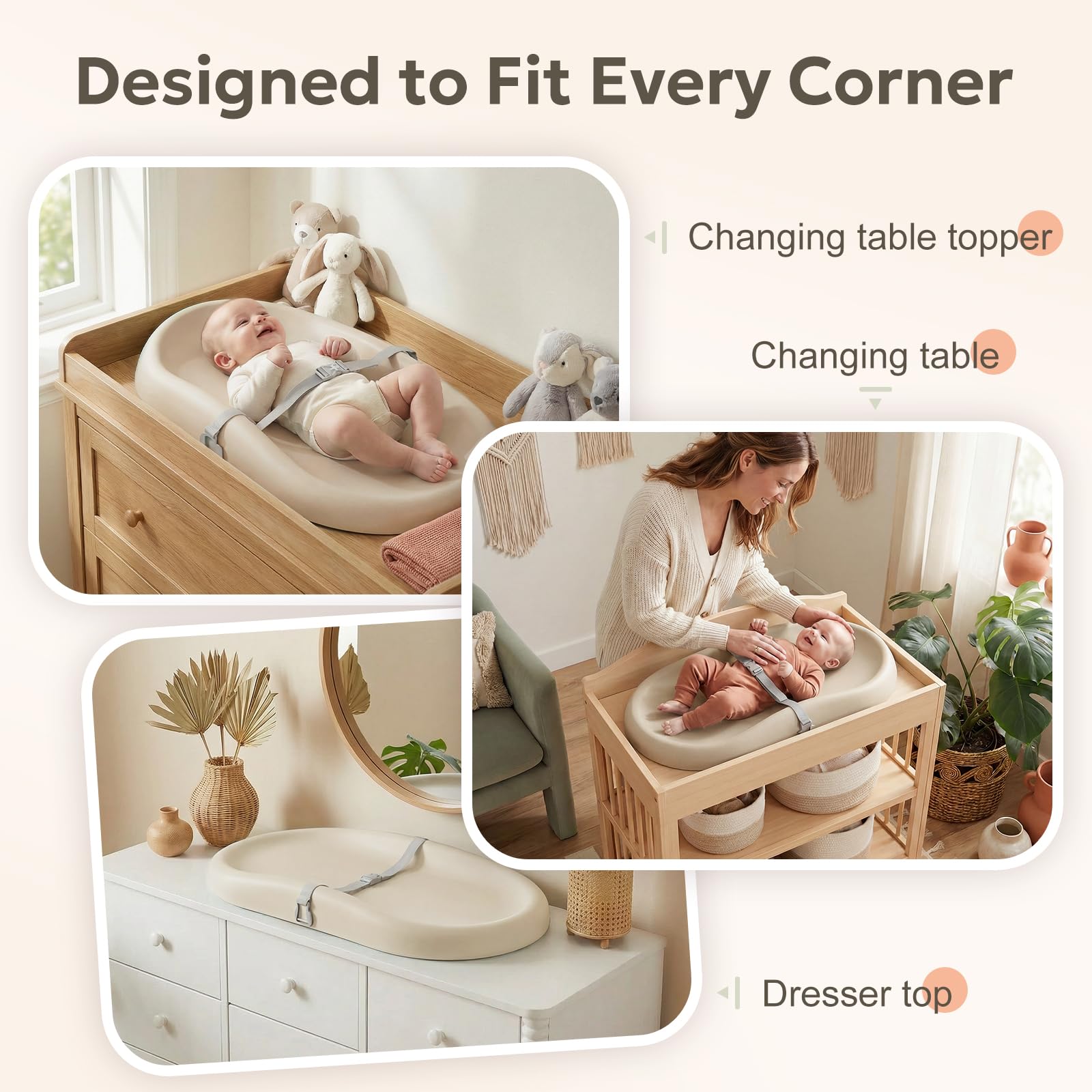 Mallify Baby Changing Pad with Waterproof and Non-Toxic Surface Changing Table Pad with Adjustable Safety Belt Easy-Clean & Portable Changing Pad for DresserBeige product thumbnail 7