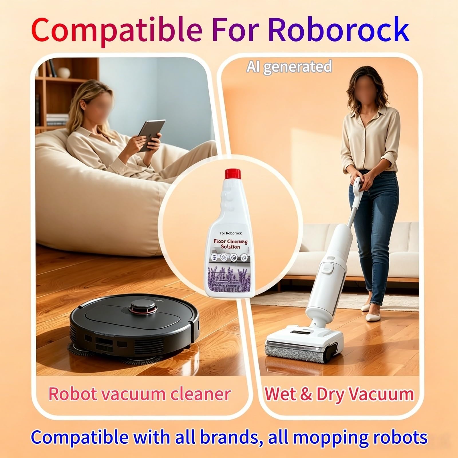 Solution De Nettoyage De Sol De 480 Ml, Compatible Avec Roborock F25 Flexi Dyad Saros Qrevo Series Laveuse De Sol, S7 S8 S9 Max Ultra Series Aspirateur Robot(2 pcs)