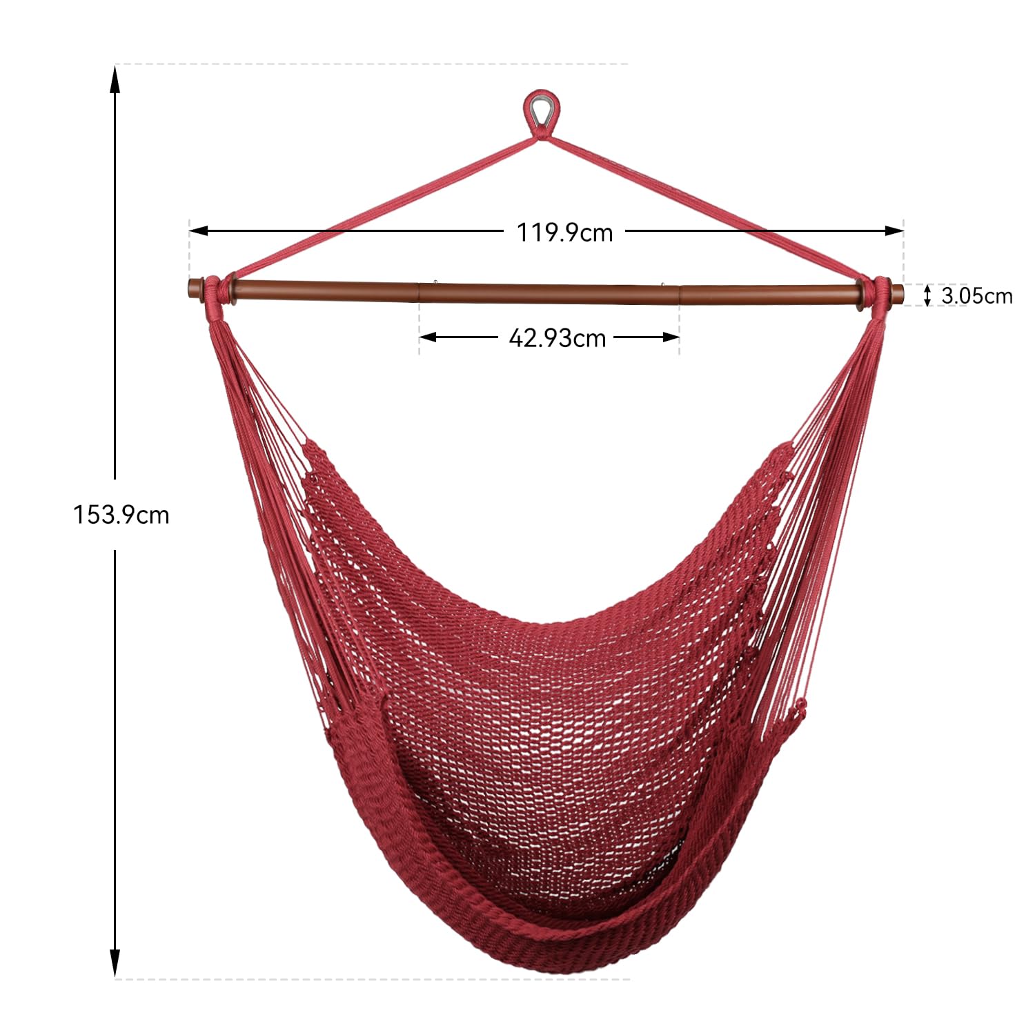Bathonly Columpios Silla Hamaca, Silla Colgante Caribeña con Barra de Metal Extraíble, Silla Colgante de Jardín, Columpio Colgante de Cuerda XL para Interior y Exterior, Máximo 150 kg, Rojo