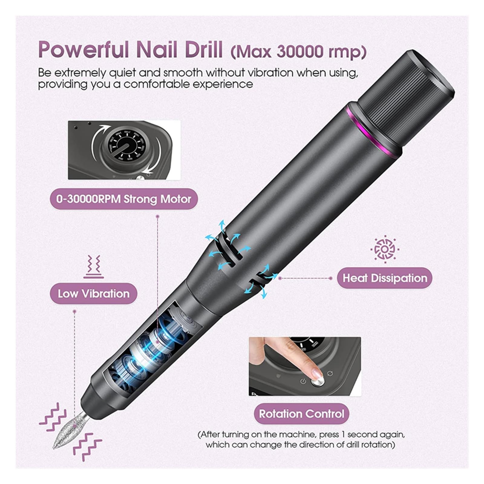 Wiertarka do paznokci, 30000RPM zestaw wierteł elektrycznych do manicure, wiertarka paznokci, pilnik szlifierka, profesjonalne akcesoria i narzędzia do użytku domowego