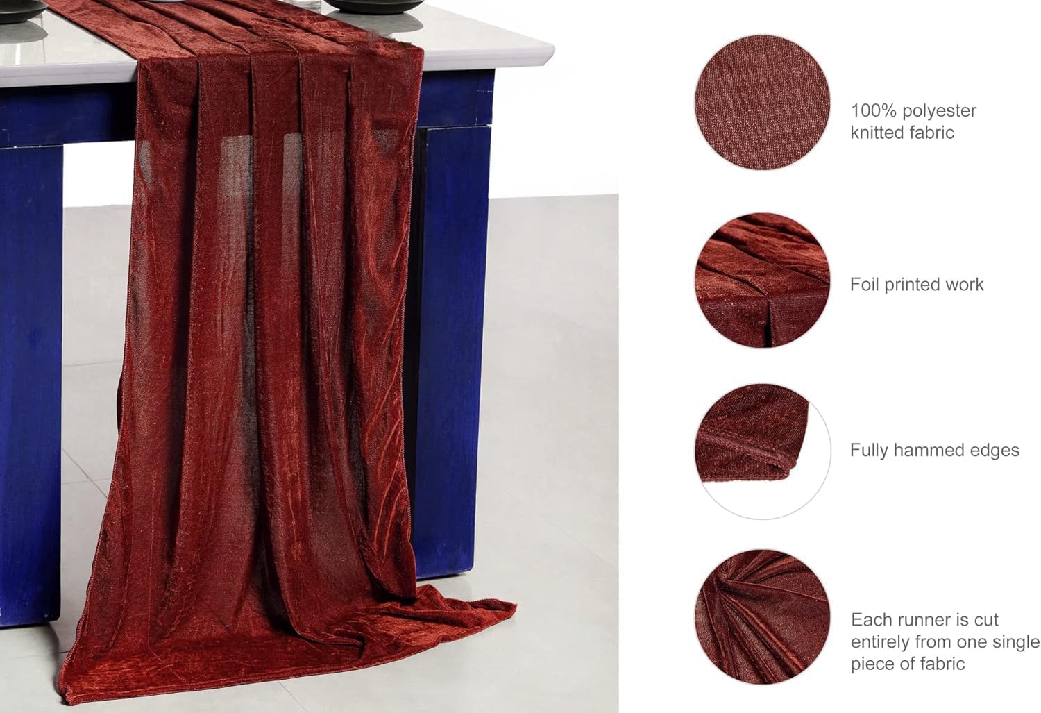 MDS 10 Pack 10ft Velvet Table Runner 29 x120 Inches Long Wedding Runner Romantic Rustic Table Runner for Wedding Decorations, Birthday Parties, Bridal Shower Party Arch Decor – Rust