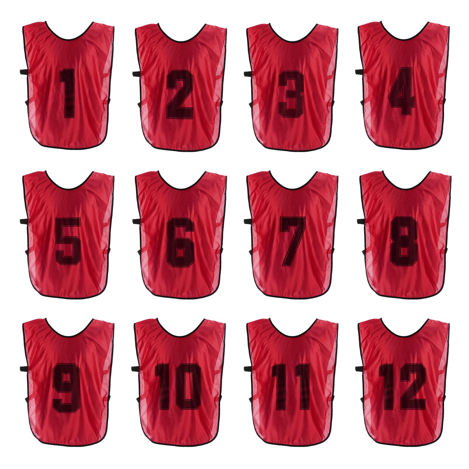 PATIKIL Soccer Training Vest, 12 Pack Team Sports Pinnies Reversible Numbered Soccer Practice Pennies Jerseys Bibs with Belt for Adult, 25 Inch Red