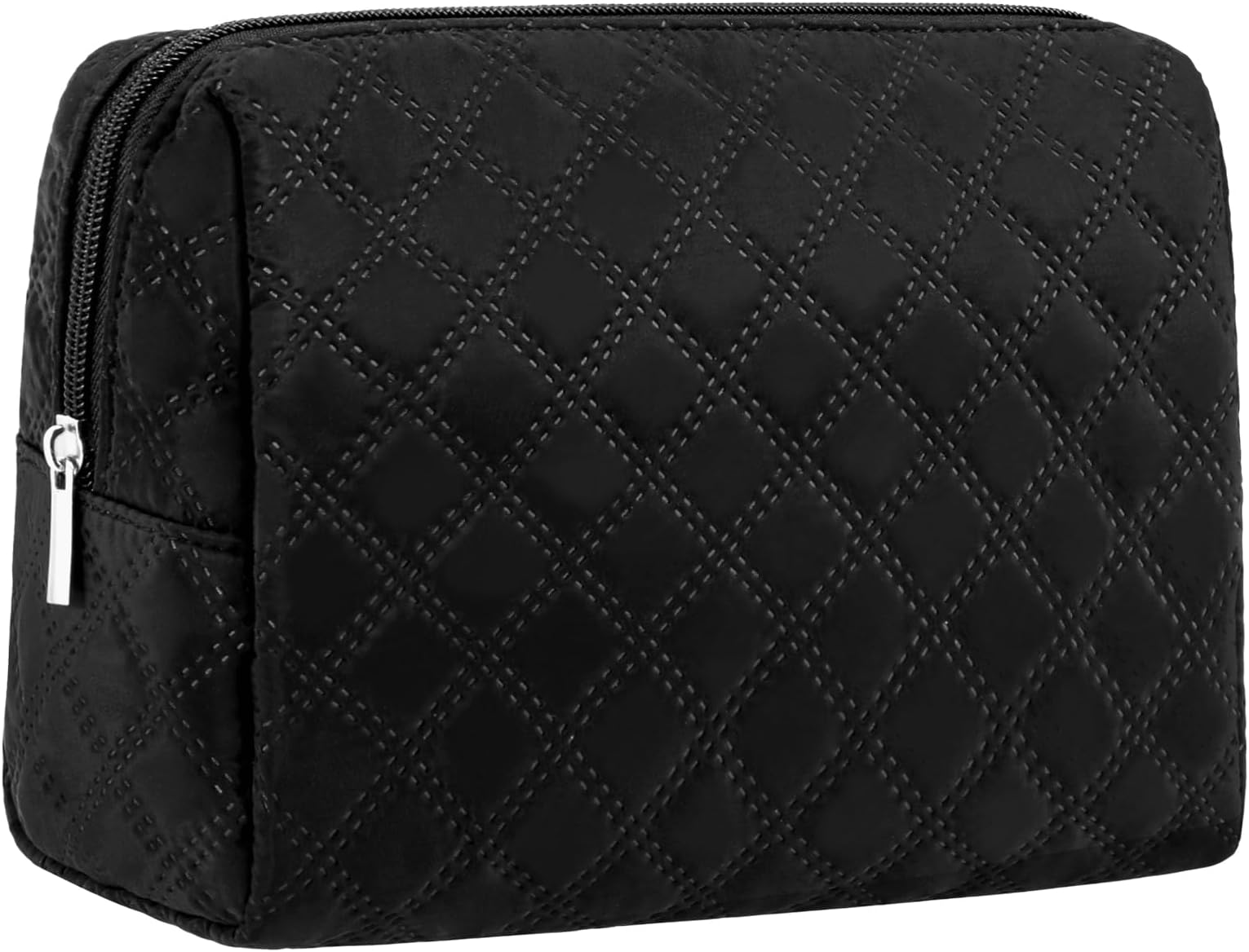 Large Makeup Bag for Purse - Travel Cute Cosmetic Bag for Women Quilted Makeup Organizer Zipper Pouch for Travel Essentials - Black(Large)