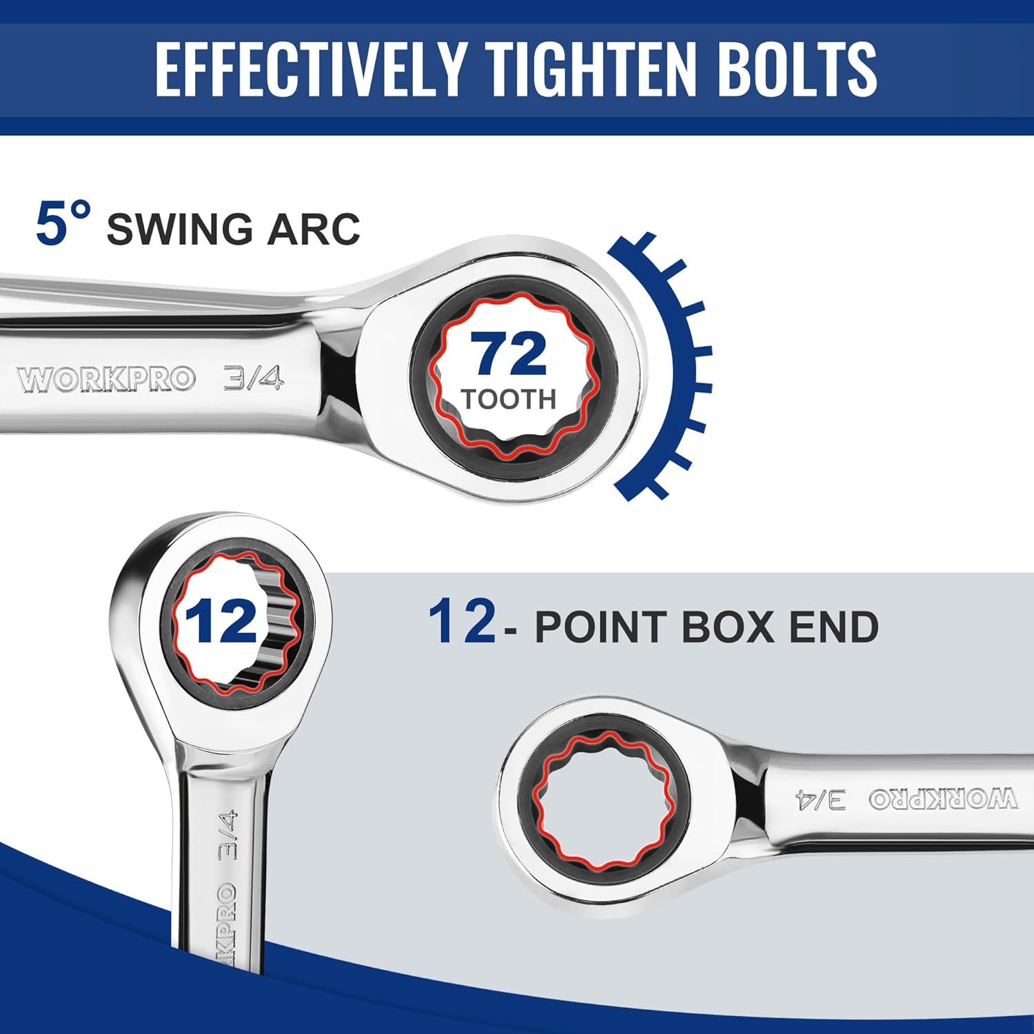 WORKPRO 14-Piece Ratcheting Combination Stubby Wrench Set, 72 Teeth, Combo Ratchet Wrenches Set with Organizer Box, SAE 3/8-3/4" & Metric 10-18mm