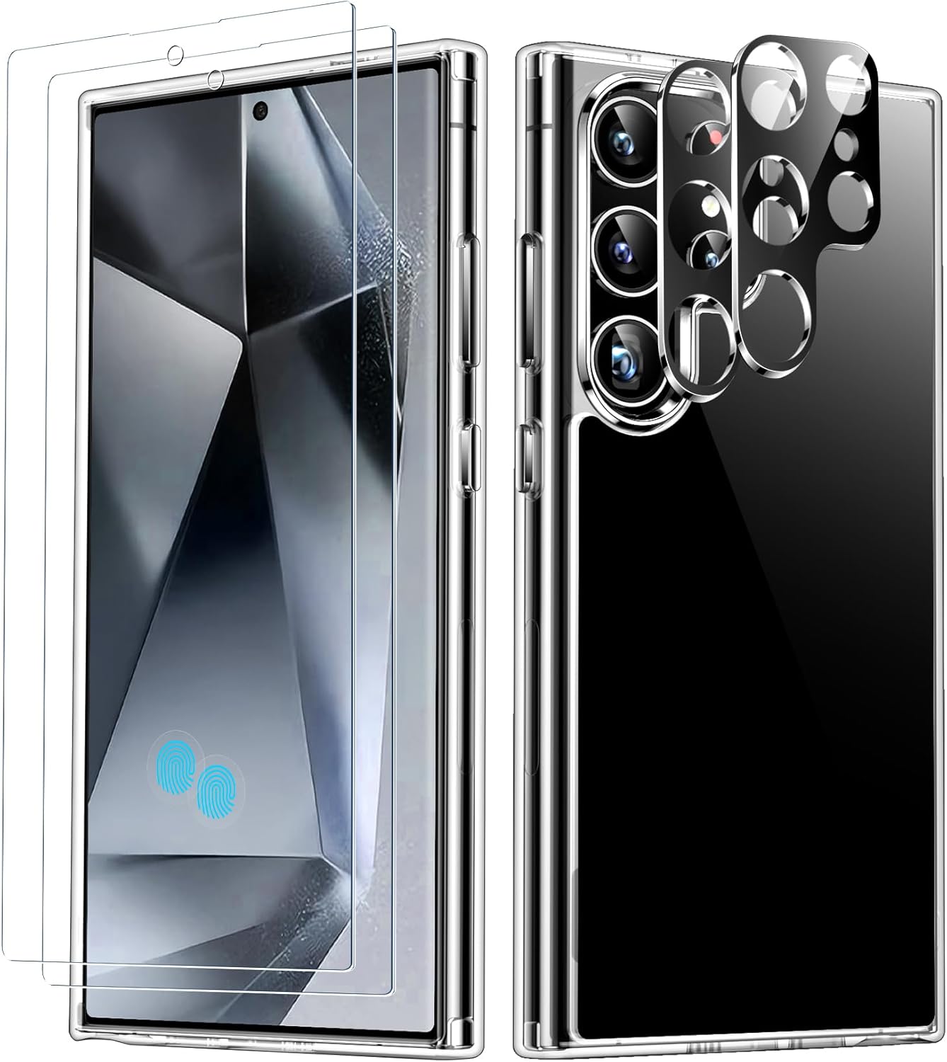 Temdan for Samsung Galaxy S24 Ultra Case, [2Pcs Screen Protector]+[2Pcs Lens Protector][Crystal Clear][No-Yellowing][Anti-Scratch][Mil-Grade Shockproof] Full Body Protection Phone Case 5G,Clear