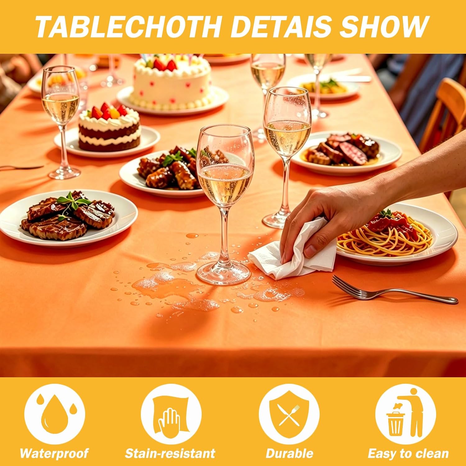 2Pcs Orange Plastic Table Cloth, 54 x 108 Inch Rectangle Disposable Tablecloth for Birthday, Wedding, Picnic, Holiday Party
