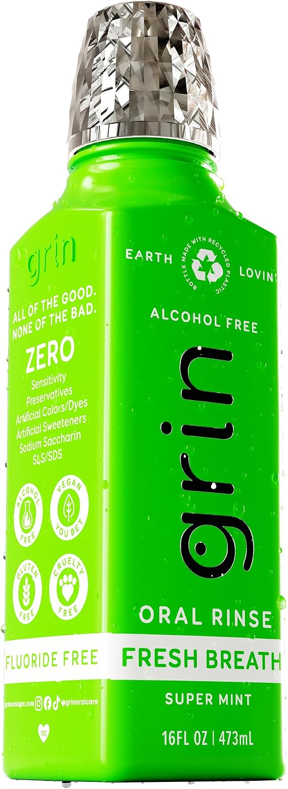 Grin Fresh Breath Oral Rinse, 16 Fl Oz, Fresh Breath Mouthwash, Super Mint Flavored, Alcohol-Free