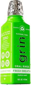 Grin Fresh Breath Oral Rinse, 16 Fl Oz, Fresh Breath Mouthwash, Super Mint Flavored, Alcohol-Free
