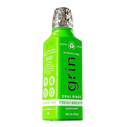 Miniatura 6 de Grin Fresh Breath Enjuague Bucal, 16 Fl Oz, Enjuague Bucal para Aliento Fresco, Sabor Super Menta, Sin Alcohol