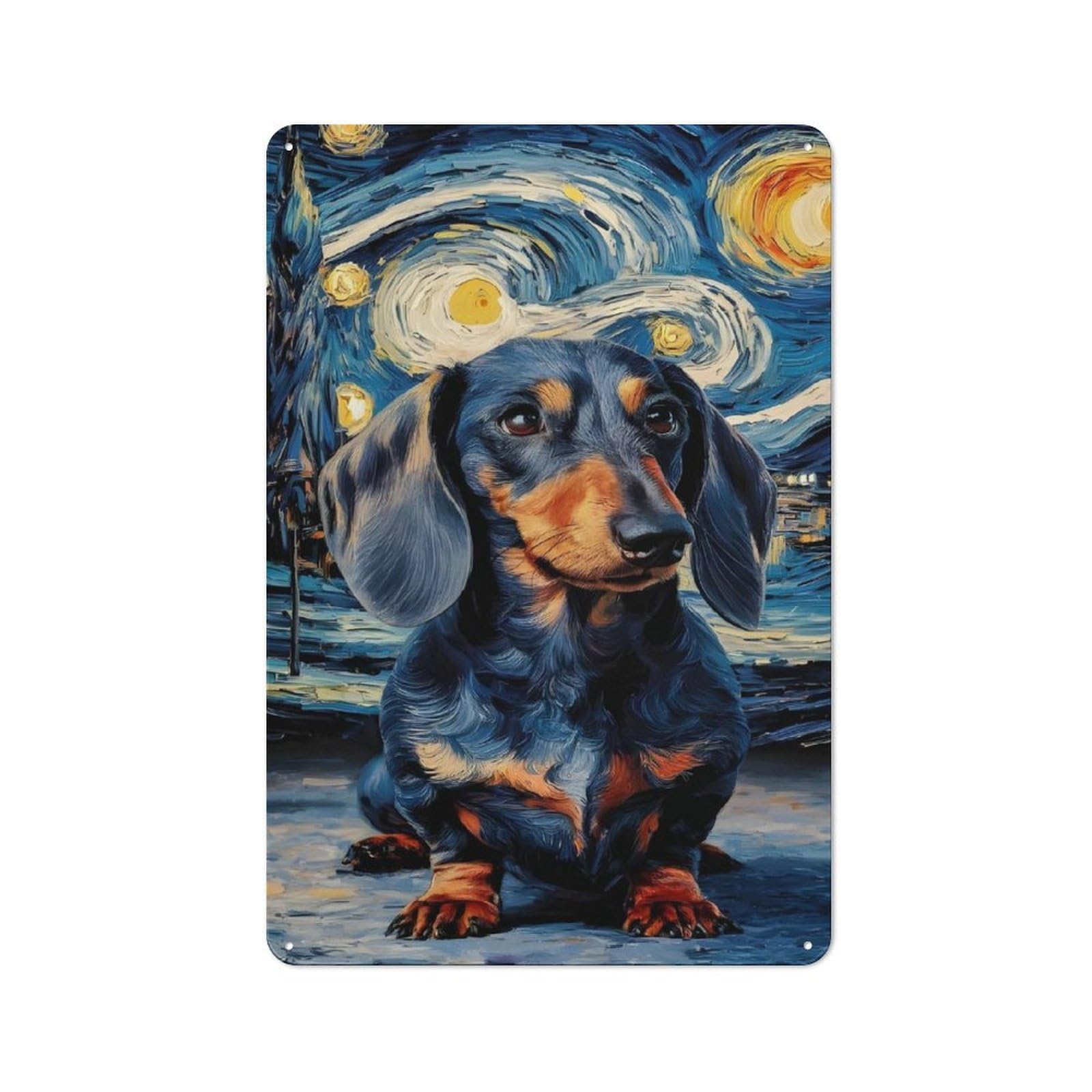 Junmoney Style-22 Dachshund In Starry Night Retro Metal Sign 30X20cm, Retro Garage Wall Decor For Tool Room, Garage, Studio Or Home Bar