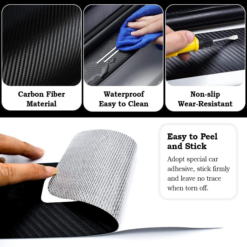 Protections Seuil De Porte Voiture Peugeot 308 SW III 2021- - Kit 9 Pièces, Fibre Carbone - Anti-rayures, Autocollant