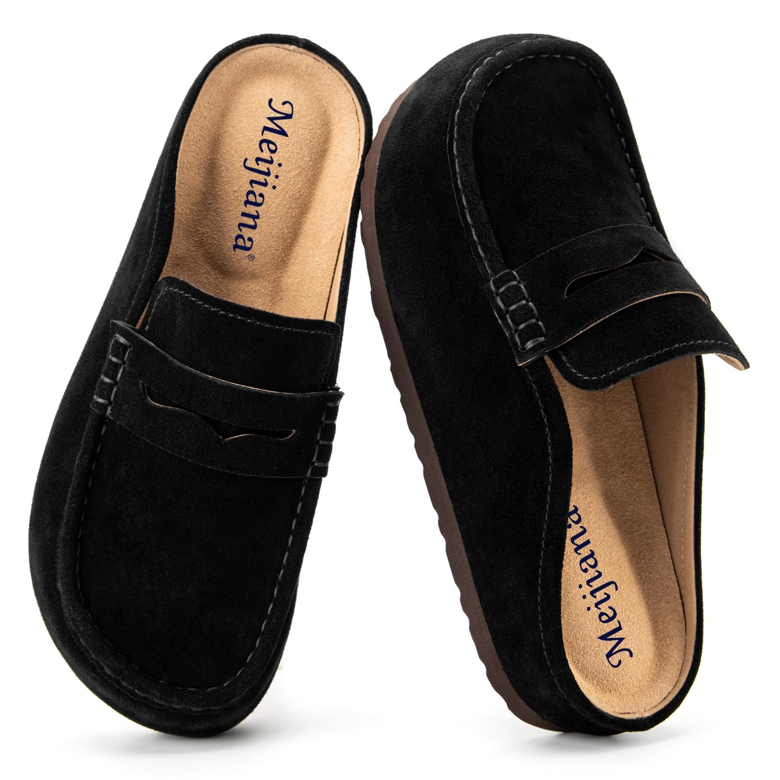 MEIJIANA Mules et Sabots Femmes Chaussons avec Semelles Intérieuresen liège Pantoufles en Cuir Antidérapants avec Soutien de la Voûte Plantaire Chaussures de Jardin 37-41 EU