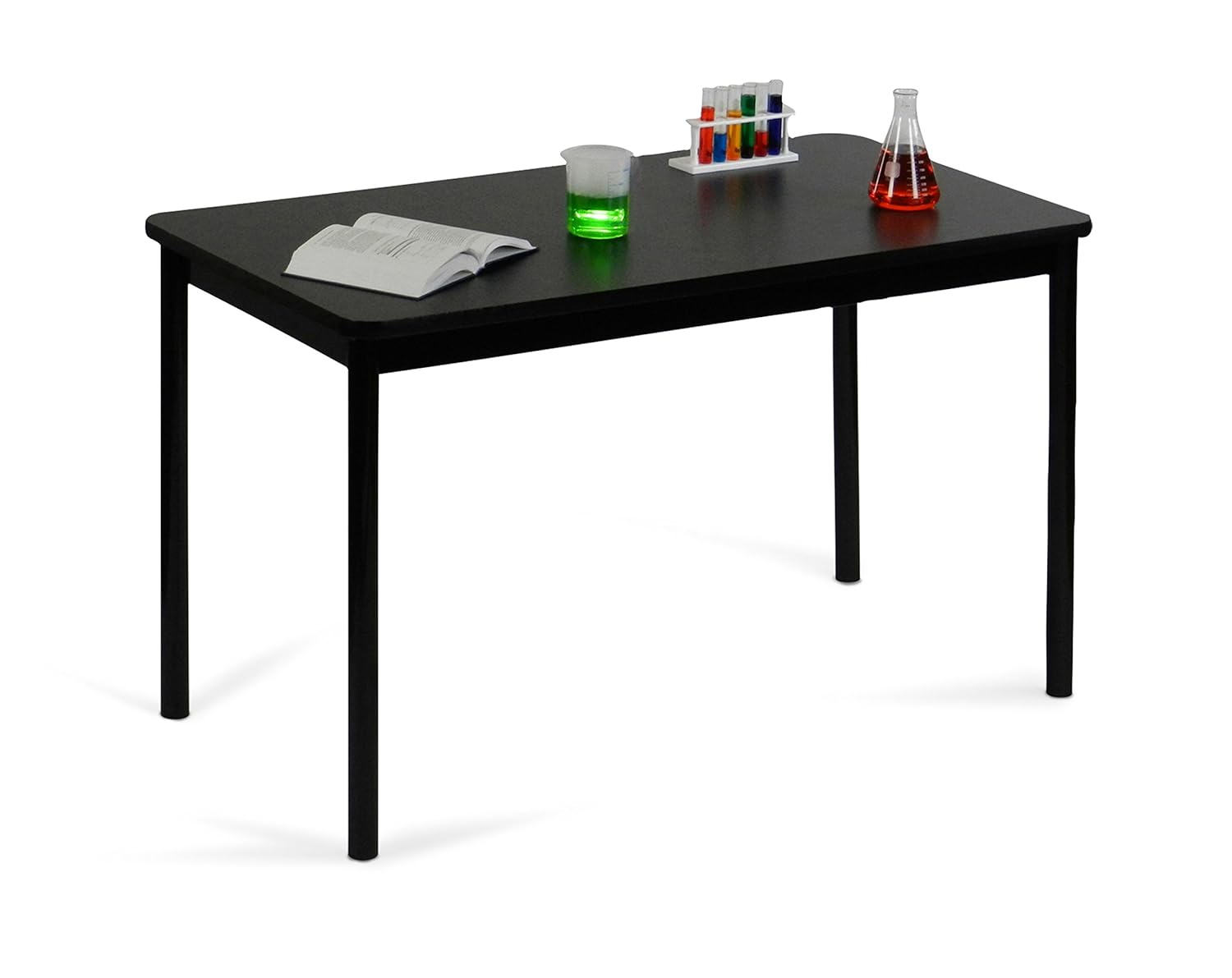 Correll LT3048-07 Lab Table, 36" Standing / Stool Height, 30" x 48" Black Granite High-Pressure Laminate Top with Black Frame , Rock Solid Commercial Quality