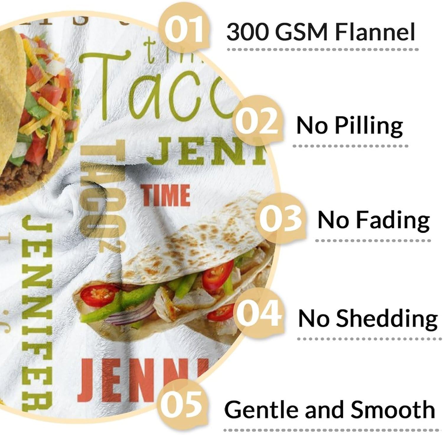 Personalized Taco Blanket with Name - 40x50 Inches Crib Size - Soft Warm Fuzzy Blanket Gifts for Taco Lovers - White Novelty Throws for Bed, Couch, Sofa