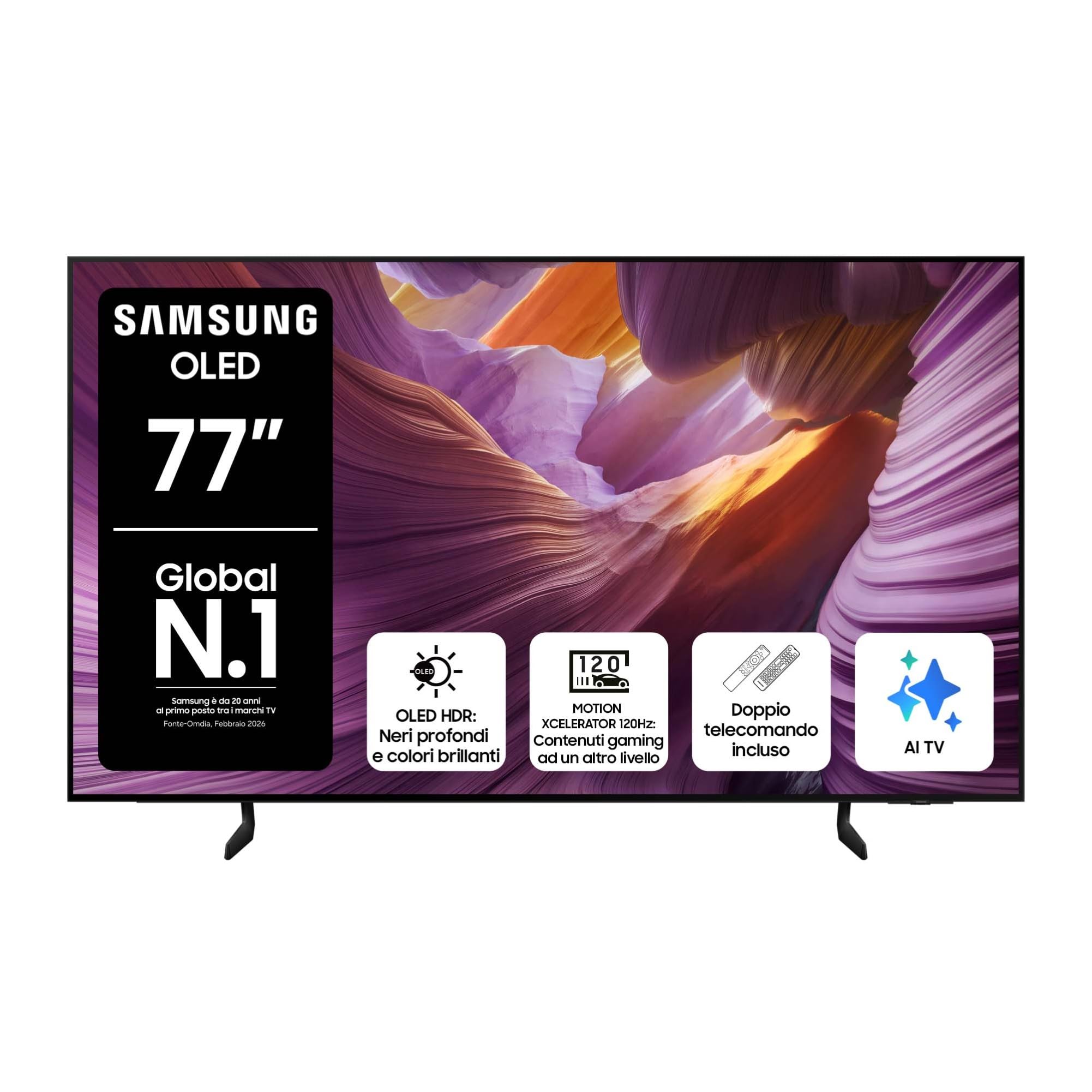 Samsung OLED 4K Vision AI Smart TV 77'' QE77S85FAEXZT, NQ4 AI Gen2 Processor,AI Upscaling, Glare Free, Dolby Atmos & OTS Lite, Contour Design, PACCHETTO INTRATTENIMENTO, 2025