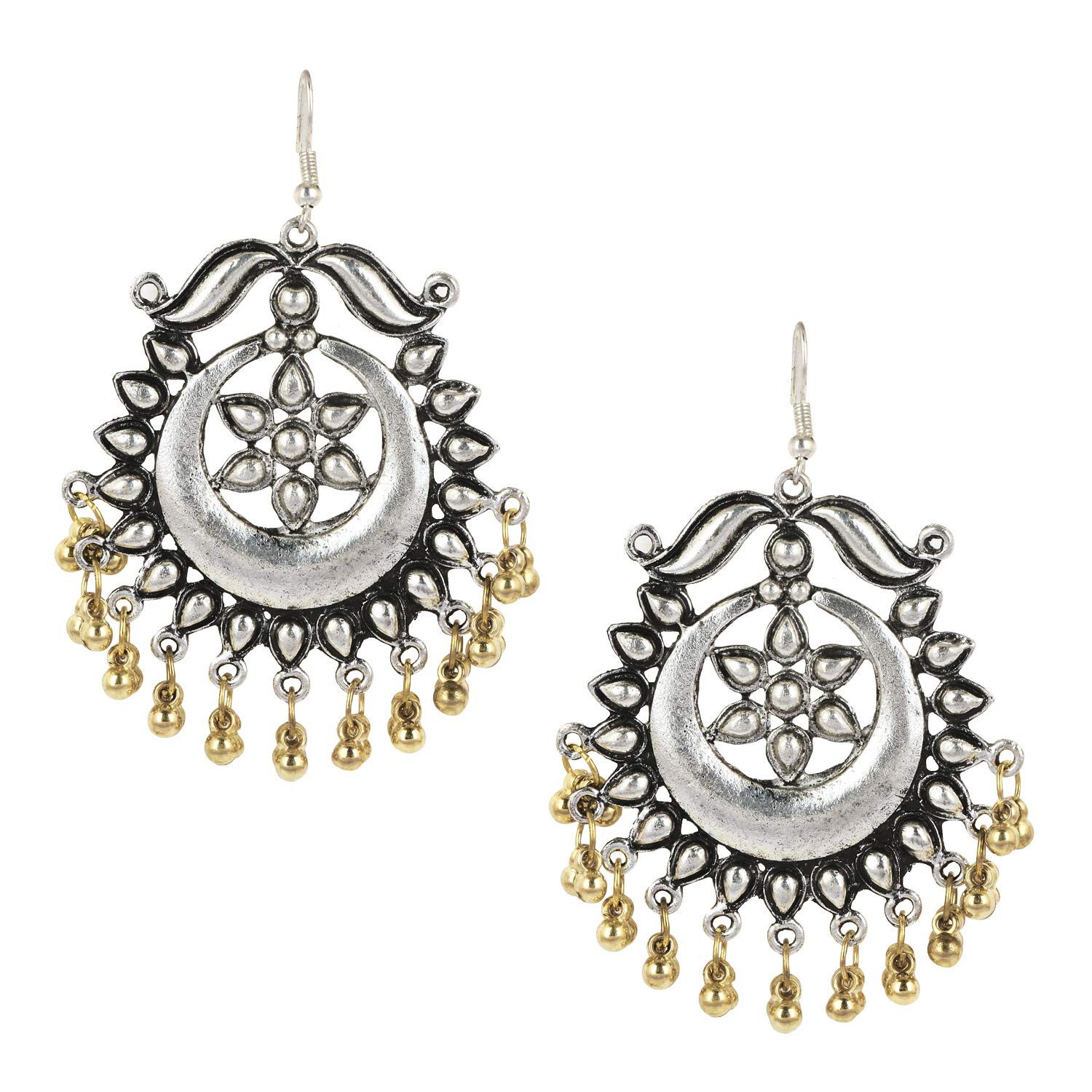 Shining Jewel - By Shivansh 925 Dual Tone Stylish German Silver Oxidised Afghani Chandbali Earrings for Women, Medium (SJ_1309) (B07KFL1XRM) Amazon Price History, Amazon Price Tracker