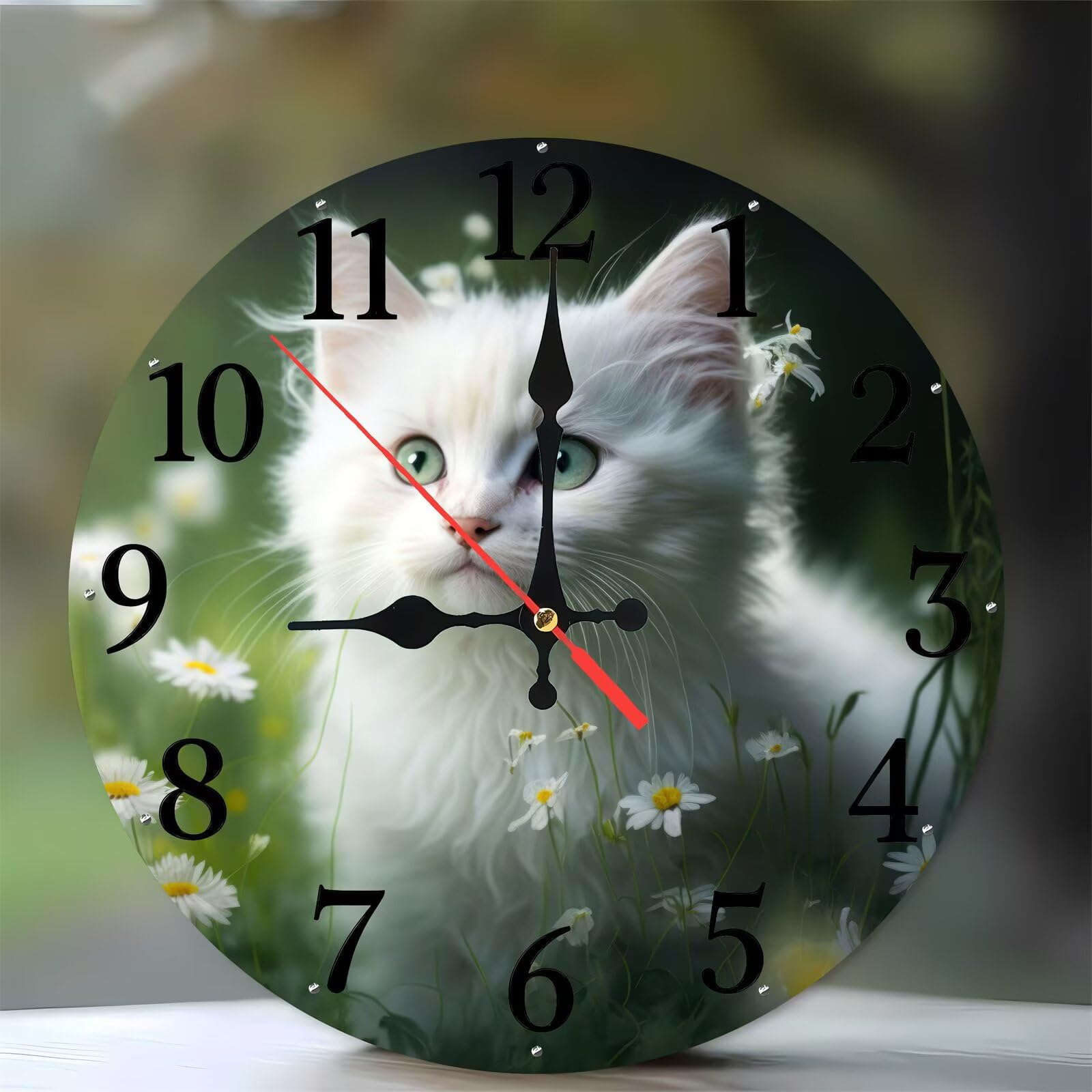Horloge murale bois silencieuse 35 cm grand format sans tic-tac motif chat