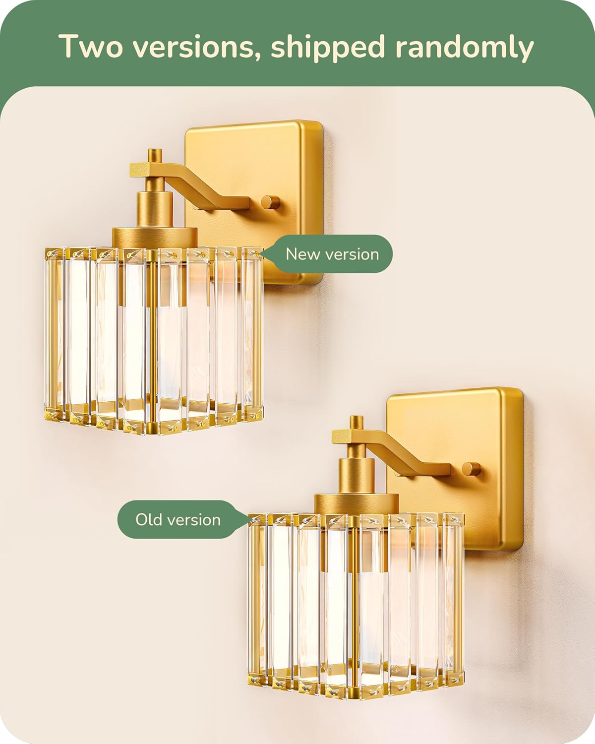 EDISHINE Hardwired Bathroom Vanity Light, Modern Bathroom Lighting Fixtures Over Mirror, Wall Sconces Set of Two with Crystal Shade, Bath Lamp for Living Room, Bedroom, Powder Room, E26 Base, Gold