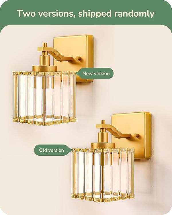 EDISHINE Hardwired Bathroom Vanity Light, Modern Bathroom Lighting Fixtures Over Mirror, Wall Sconces Set of Two with Crystal Shade, Bath Lamp for Living Room, Bedroom, Powder Room, E26 Base, Gold by EDISHINE - Image 6