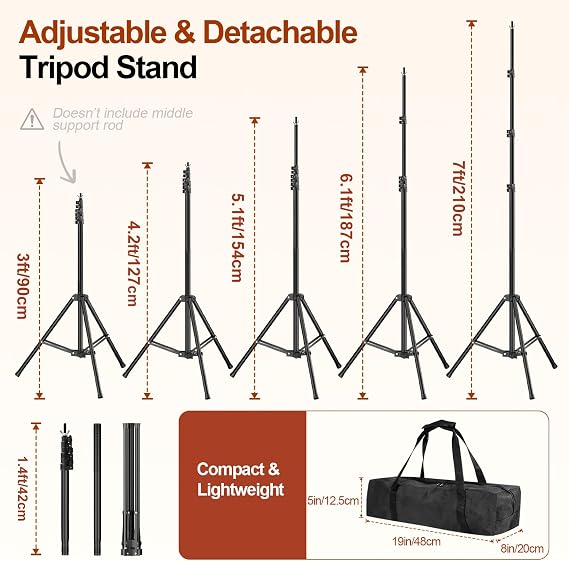 Backdrop Stand 10x7ft(WxH), Photo Studio Adjustable Background Stand Support System Kit with 8 Crossbars, 8 Clamps and Carrying Bag for Parties, Wedding, Photography, Decoration