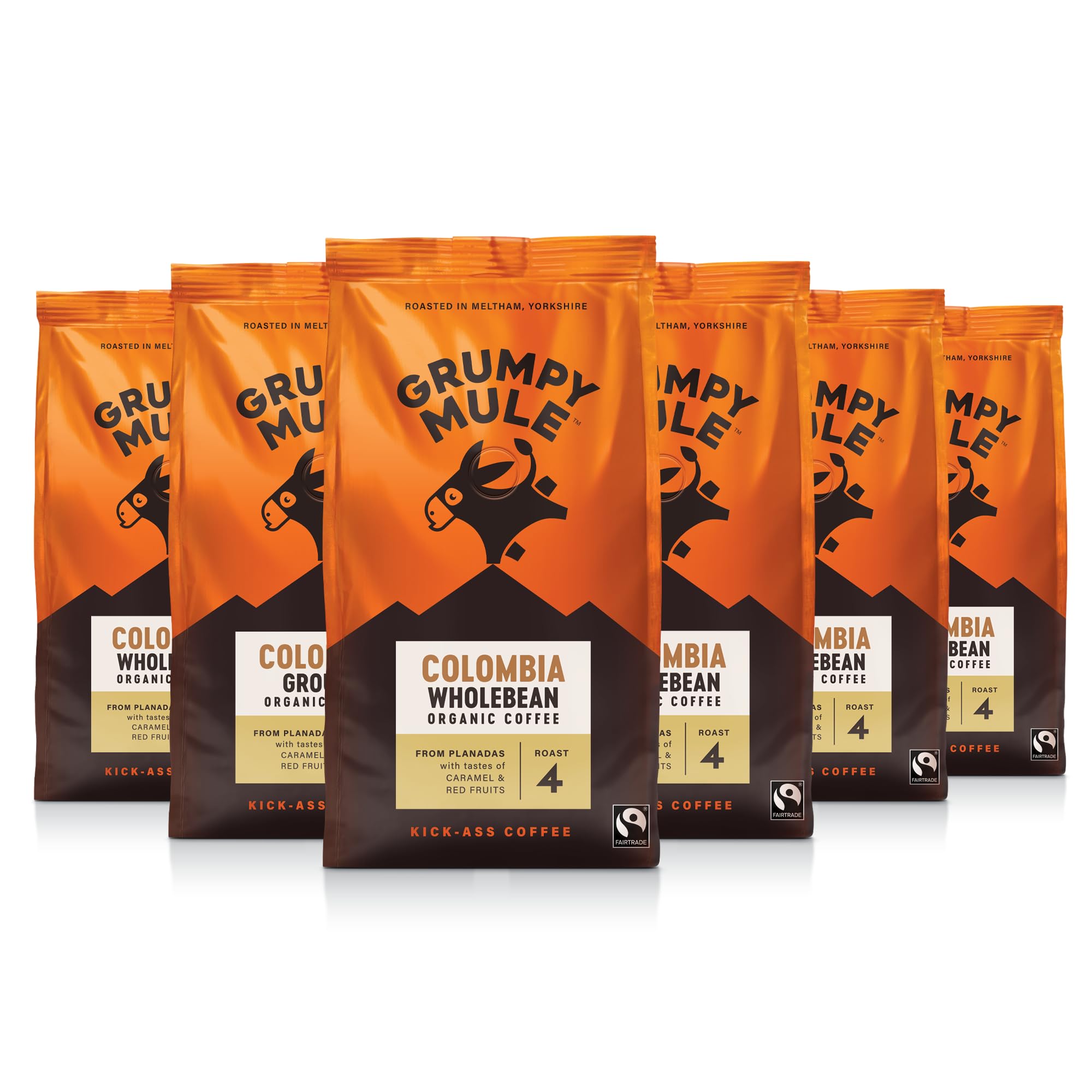 Grumpy Mule Colombia Planadas Organic (Whole Coffee Beans) with notes of Caramel and Red Fruits 200g (Pack of 6 - Total 1.2kg)