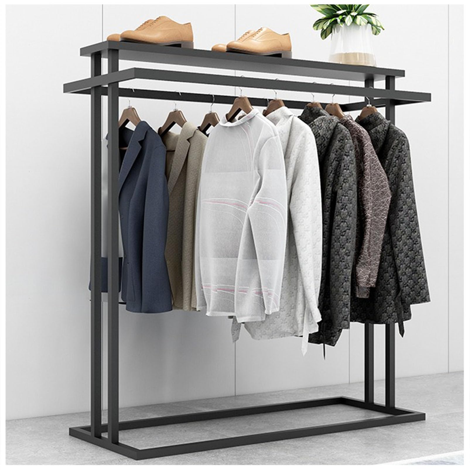 JKJZSALJ Commercial Garment Rack With Double Hanging Rods And Shelves,Sturdy Floor-Standing Display Stand For Retail Stores,Boutiques,And Laundry Areas,Style 1-150×50×150cm