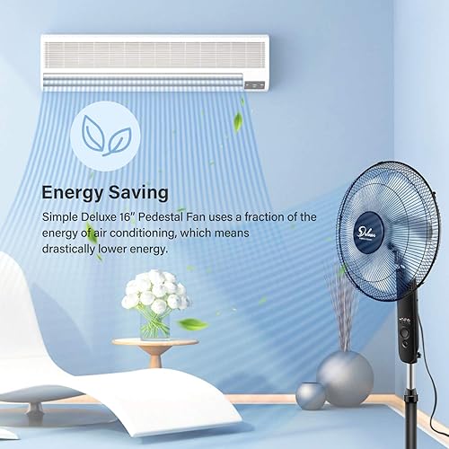 Miniatura 3 de Simple Deluxe Ventilador oscilante de pedestal ajustable de 3 velocidades de 16 pulgadas con control remoto para interiores, dormitorio, sala de