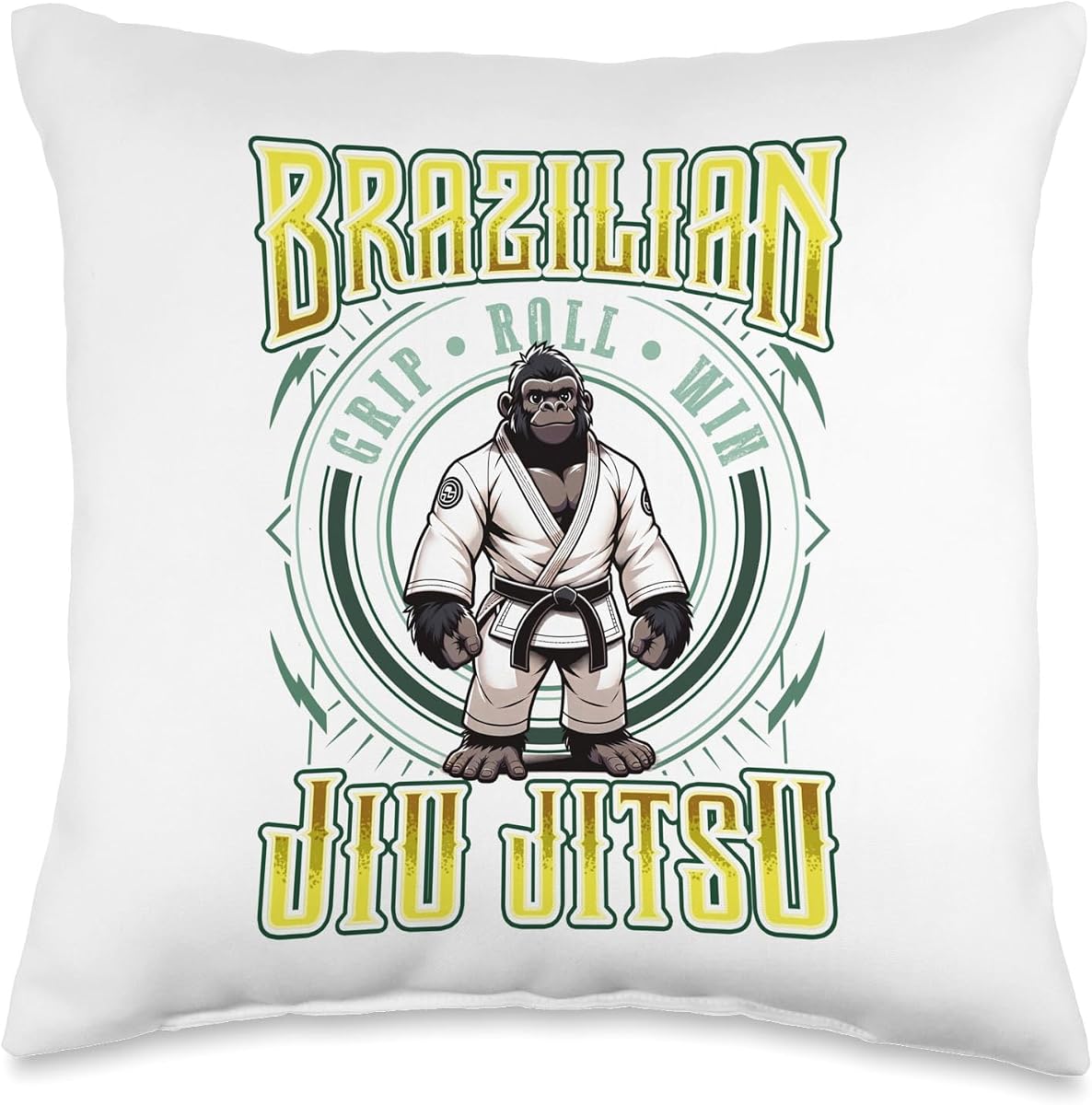 BJJ Grip Roll Win - Cute Grappling Jiu Jitsu Gorilla Throw Pillow