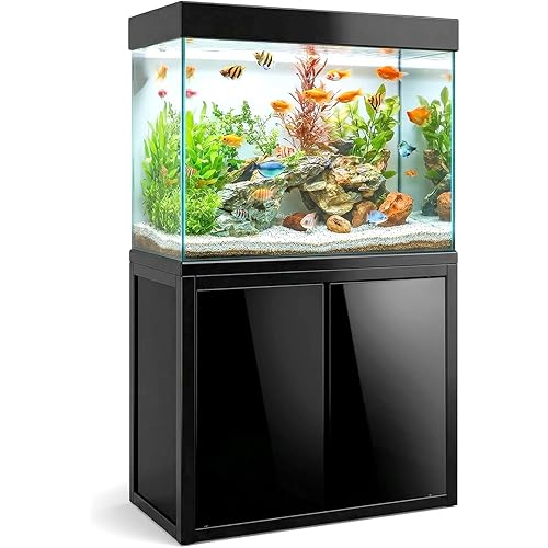 Aqua Dream 100 Gallon Freshwater Glass Aquarium with Aluminum Cabinet - All in One Fish Tank System with Sump Filtration Integrated Plumbing and LED Lighting in Black