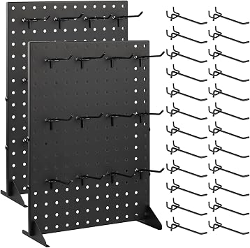 2Pcs 17"X13" Pegboard Display Racks with 24 Peg Hooks for Craft Show | Metal Merchandise Display Rack for Boutique, Retail Stores, Vendors & Events