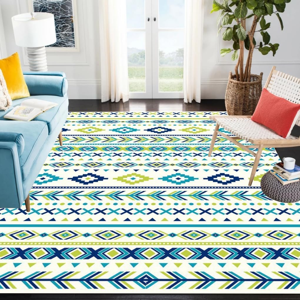 7x12 Rug Amazon.com: Blue Green Cream Bohemian Tribal Print Area Rugs 7x12 ...