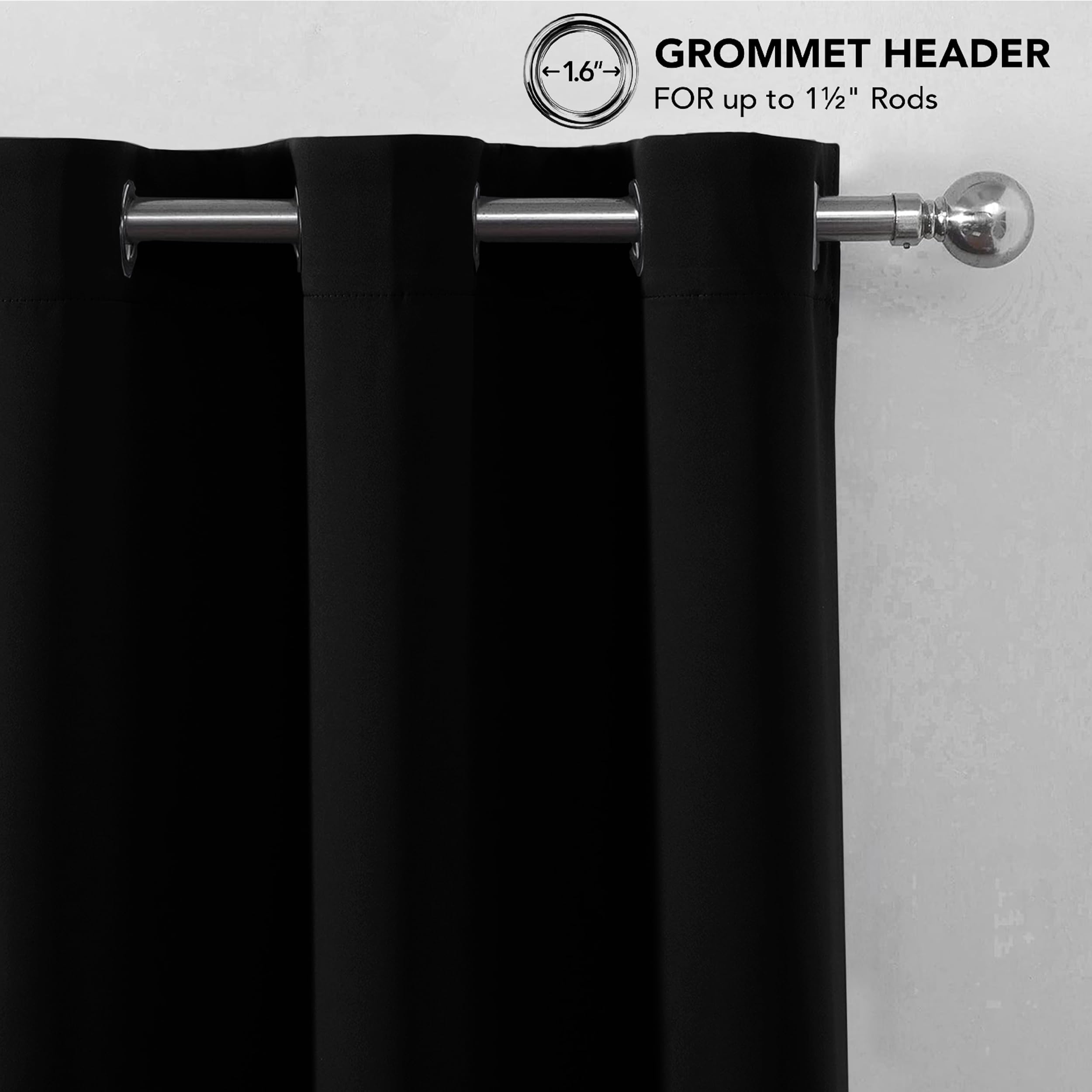 My home store Black Blackout Curtains for Bedroom Super Soft Solid Thermal Insulated Eyelet Blackout Curtains for Living Room W 46" x L 72" (2 Panels) - Image 2