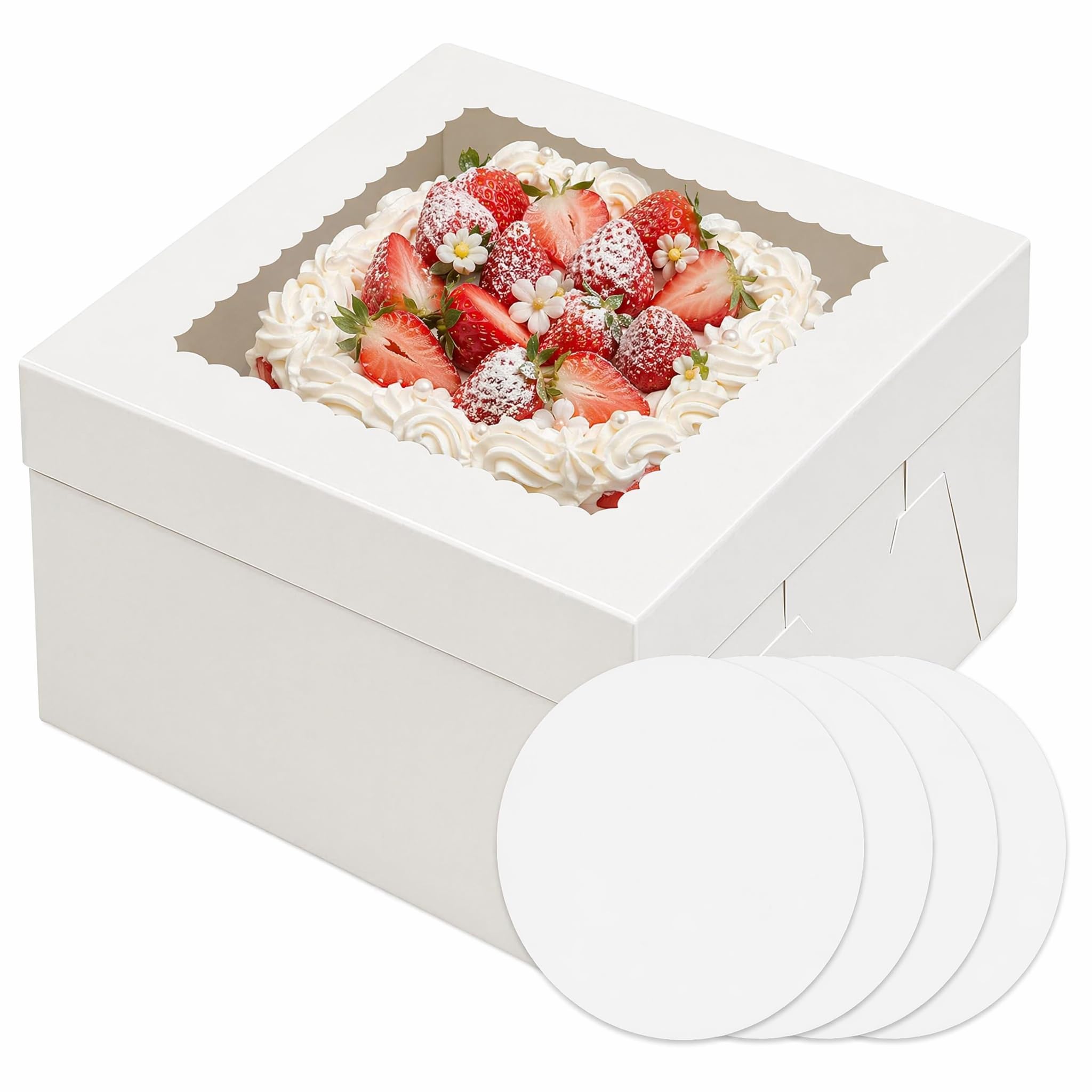 Flhlxzm 5 Pcs Cake Box, 10 Inch Tall White Square Cardboard Pastry Box