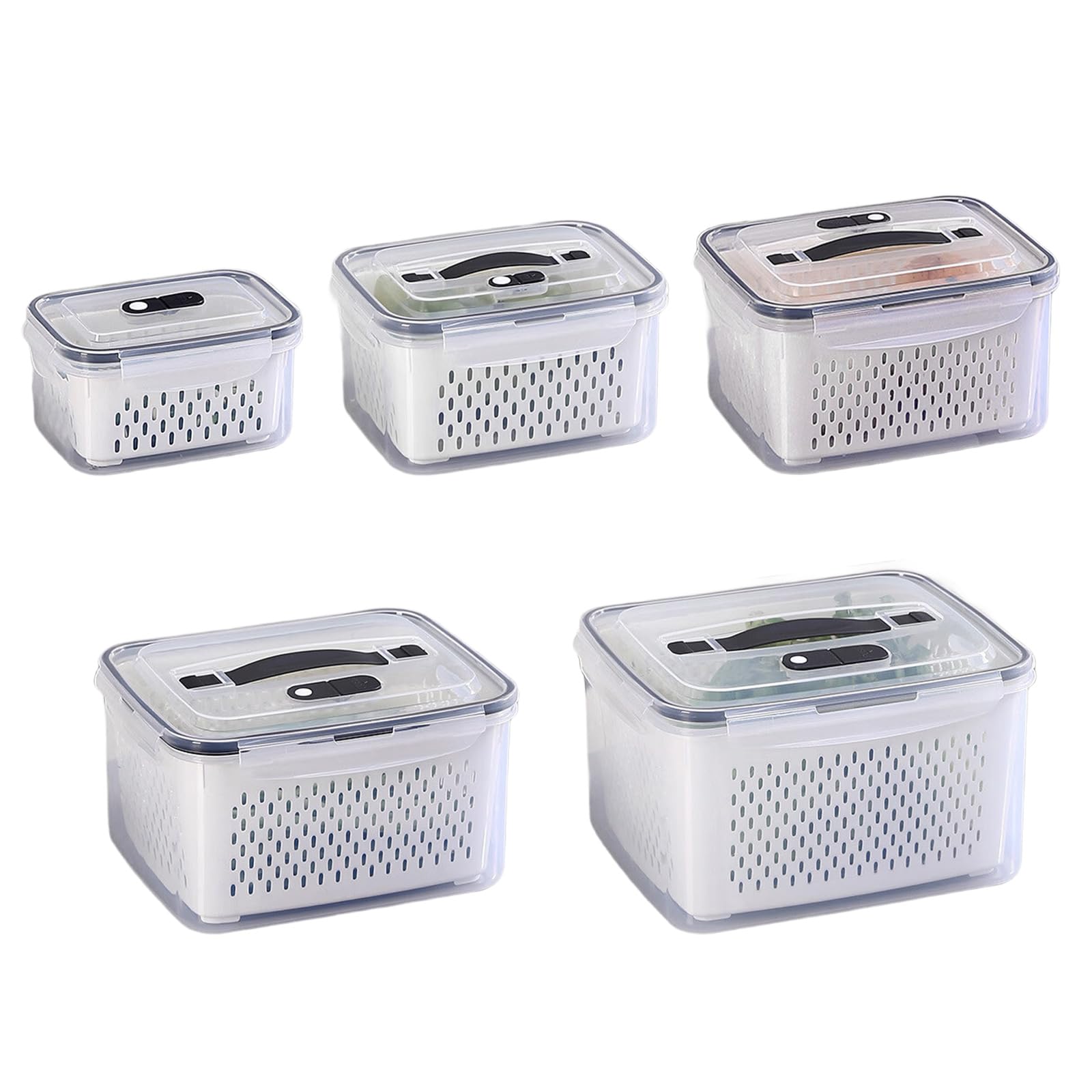 Kaeltsyn 5Pcs Stackable Leakproof Food Bins with Removable Strainer for Produce Snacks Detachable Net Fruit Box