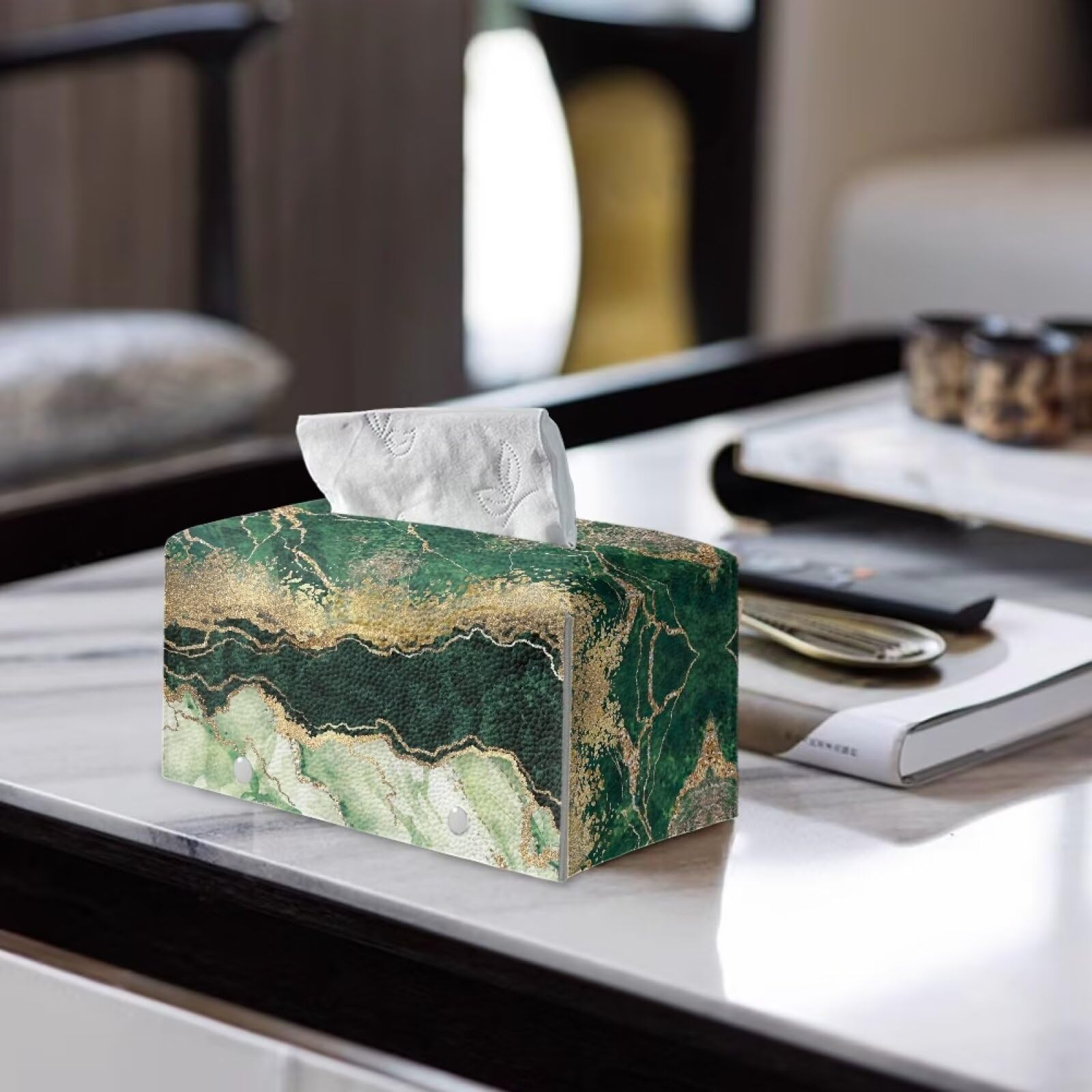 Generic Hudotybom Green Marble Tissue Box Cover PU Leather Rectangular Tissue Box Holder Potable Tissue Organizer Case for Bathroom,Tabletop, Car, Office Kitchen Home Decoration, CZA62