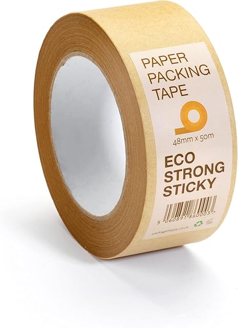 1 Roll of Brown Paper Packing Tape | Parcel Tape for Boxes and Moving House | Heavy duty Self-Adhesive Tape | Eco, Strong Sticky Paper Tape | Recyclable | Kraft Tape | Strong Tape | 48mm x 50m