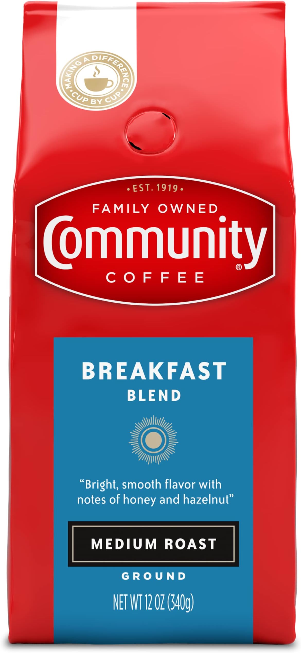 Breakfast Blend, Ground Coffee, Medium Roast, 12 Ounce Bag (Pack of 1)