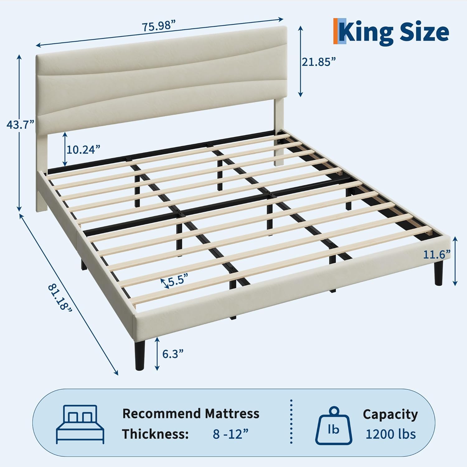 Garvee King Size Bed Frame with Headboard, Velvet Upholstered Platform Bed Frame No Box Spring Needed with Under-Bed Storage and Strong Wood Slats Support, Noise Free, Easy Assembly, Beige